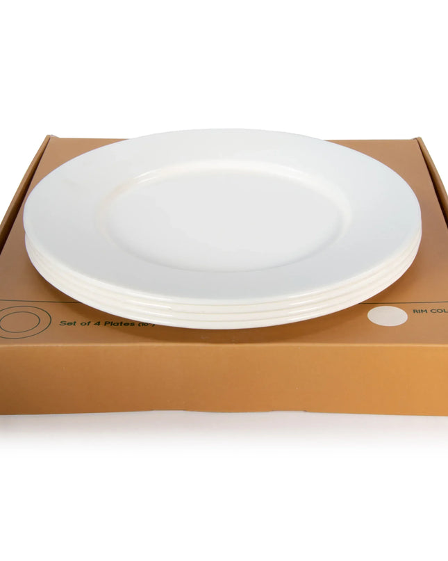 RCC91 - Cream Rolled Rim Plates- Set of 4 - Golden Rabbit Enamelware