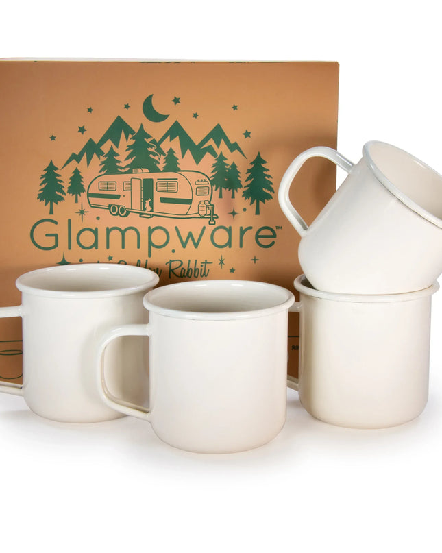 RCC92 - Cream Rolled Rim Mugs- Set of 4 - Golden Rabbit Enamelware