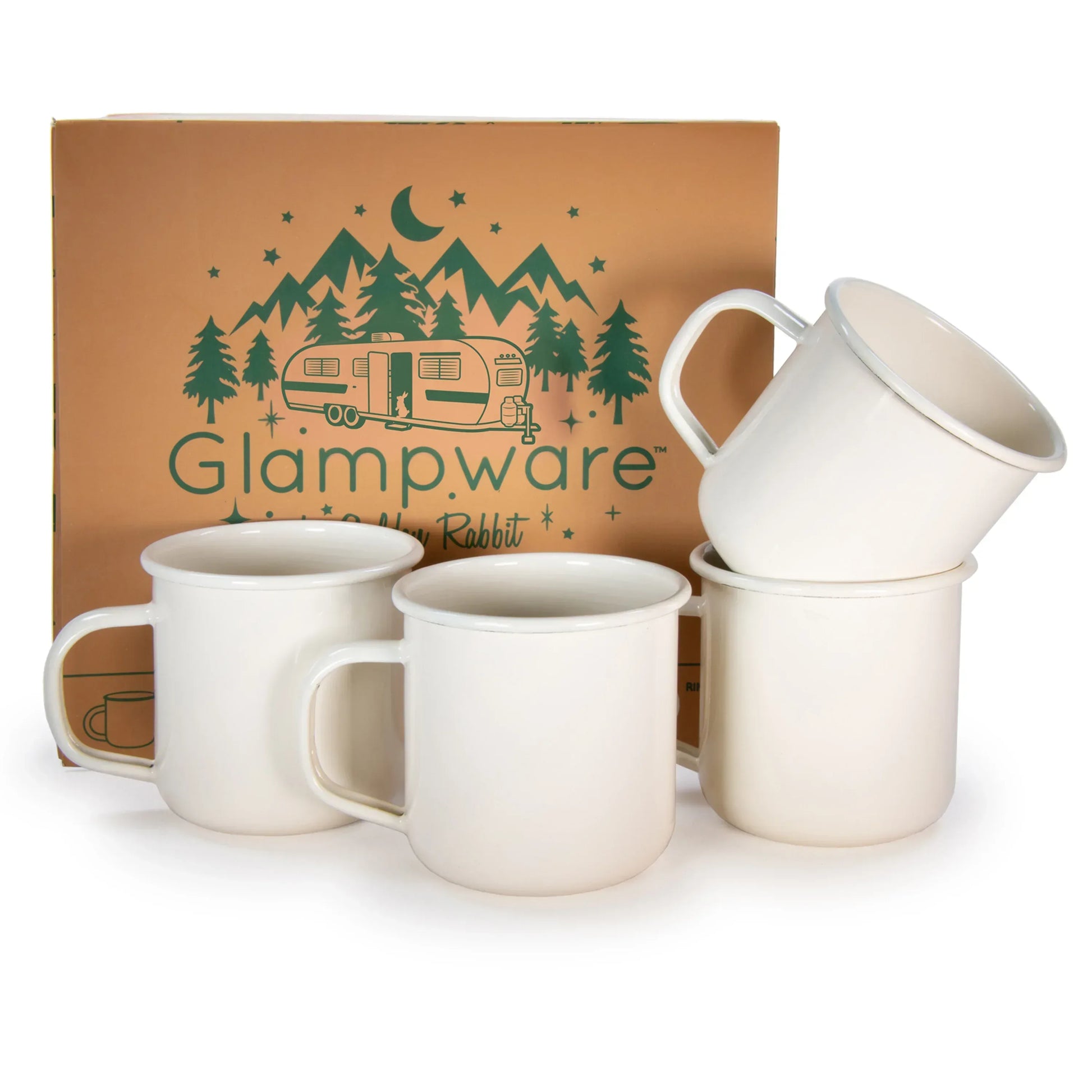 RCC92 - Cream Rolled Rim Mugs- Set of 4 - Golden Rabbit Enamelware