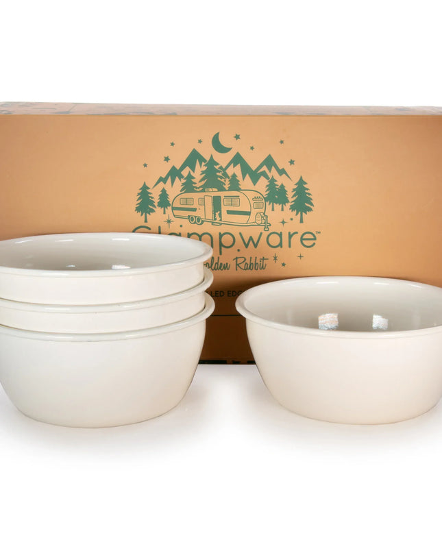 RCC93 - Cream Rolled Rim Bowls- Set of 4 - Golden Rabbit Enamelware