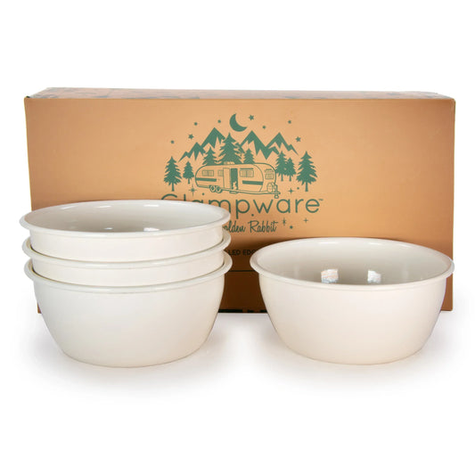 RCC93 - Cream Rolled Rim Bowls- Set of 4 - Golden Rabbit Enamelware