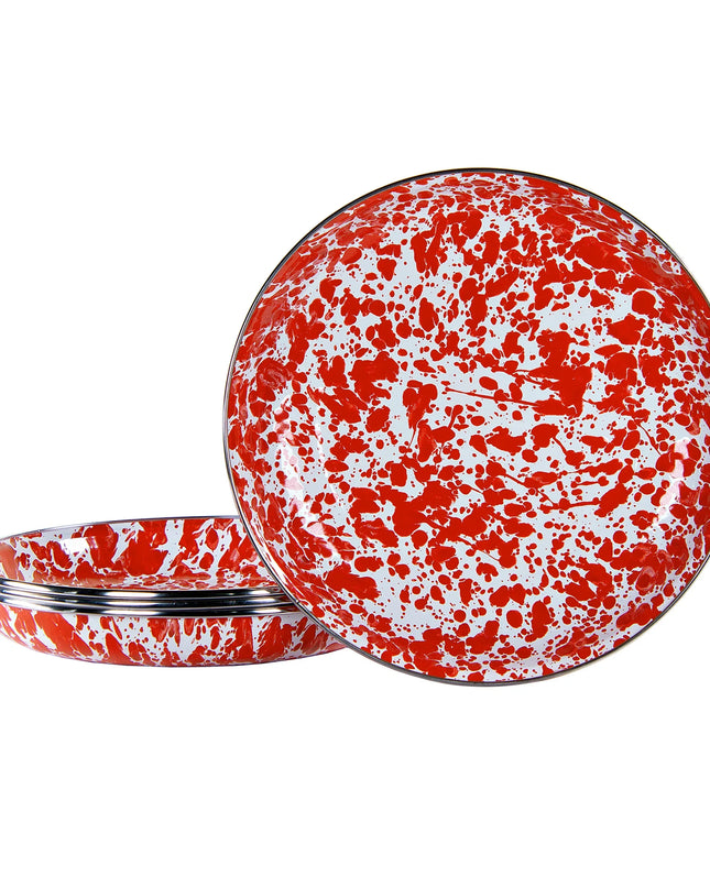 RD04S4 - Red Swirl Pasta Plates - Set of 4 - Golden Rabbit Enamelware