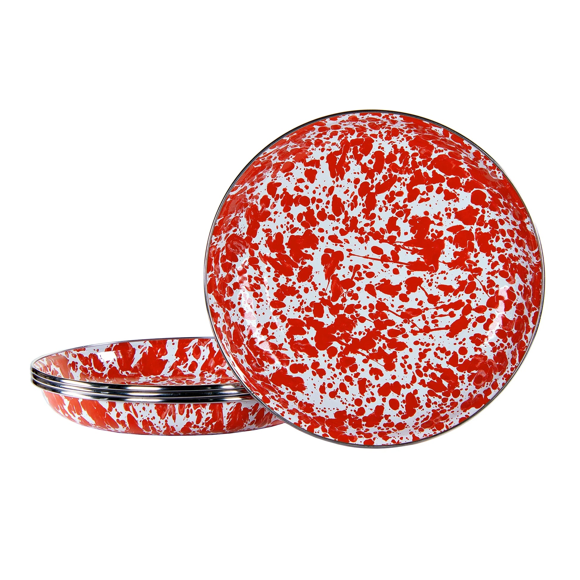 RD04S4 - Red Swirl Pasta Plates - Set of 4 - Golden Rabbit Enamelware