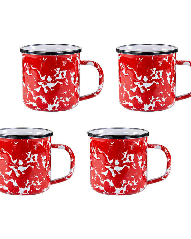 RD05S4 - Red Swirl 12 oz Mugs - Set of 4 - Golden Rabbit Enamelware
