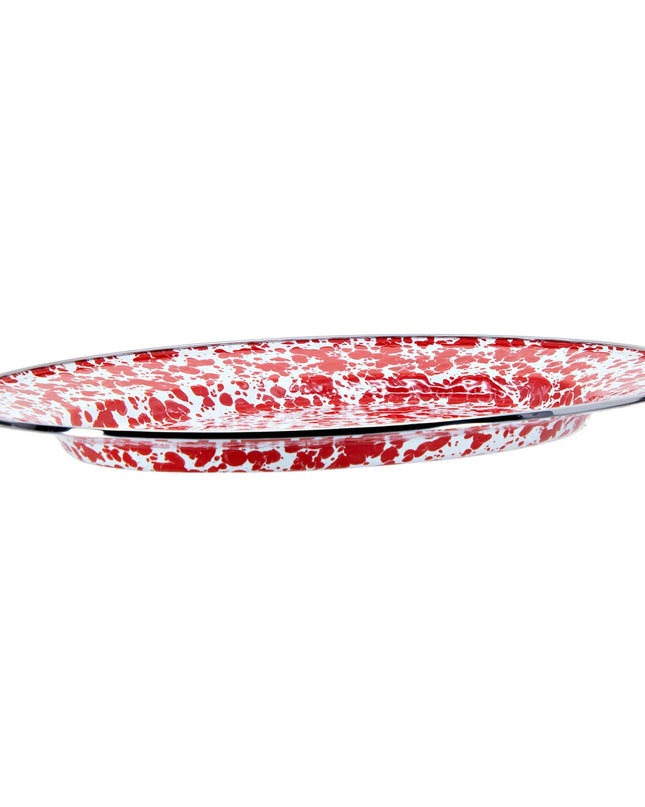 RD06 - Red Swirl Oval Platter - Golden Rabbit Enamelware