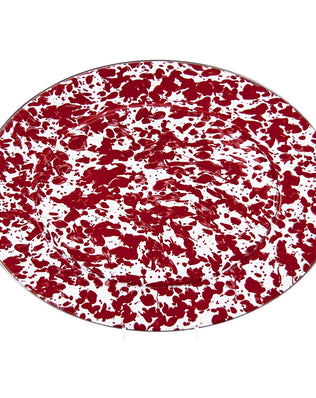 RD06 - Red Swirl Oval Platter - Golden Rabbit Enamelware