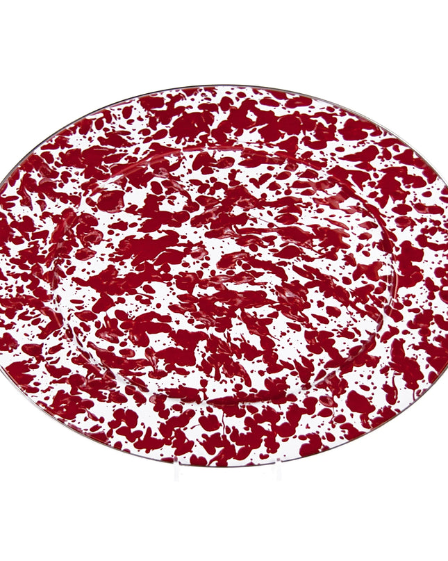 RD06 - Red Swirl Oval Platter - Golden Rabbit Enamelware