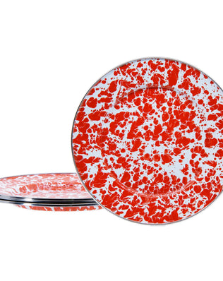 RD07S4 - Red Swirl Dinner Plates - Set of 4 - Golden Rabbit Enamelware