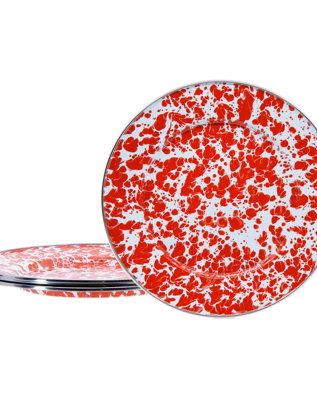 RD07S4 - Red Swirl Dinner Plates - Set of 4 - Golden Rabbit Enamelware