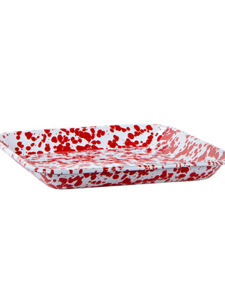 RD09S2 - Red Swirl Square Trays - Set of 2 - Golden Rabbit Enamelware