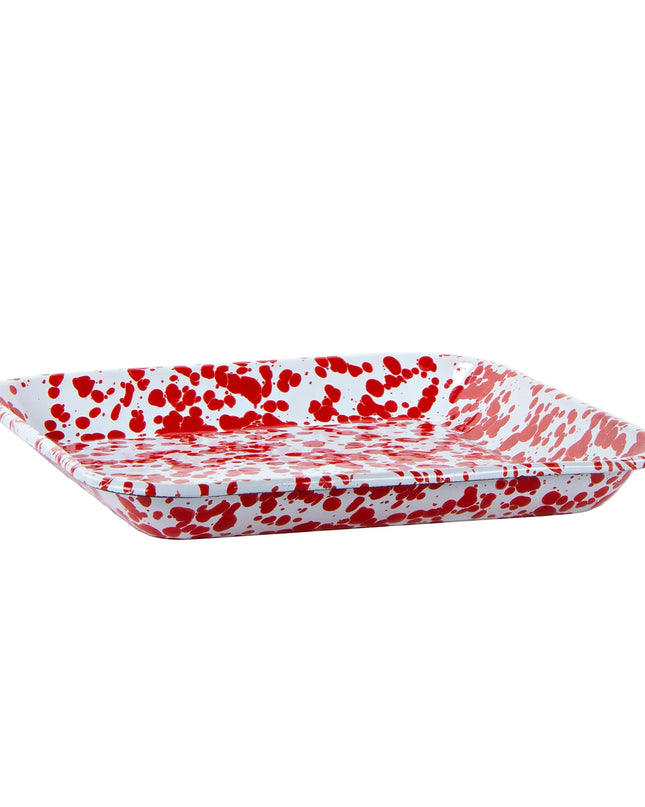 RD09S2 - Red Swirl Square Trays - Set of 2 - Golden Rabbit Enamelware
