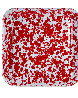 RD09S2 - Red Swirl Square Trays - Set of 2 - Golden Rabbit Enamelware