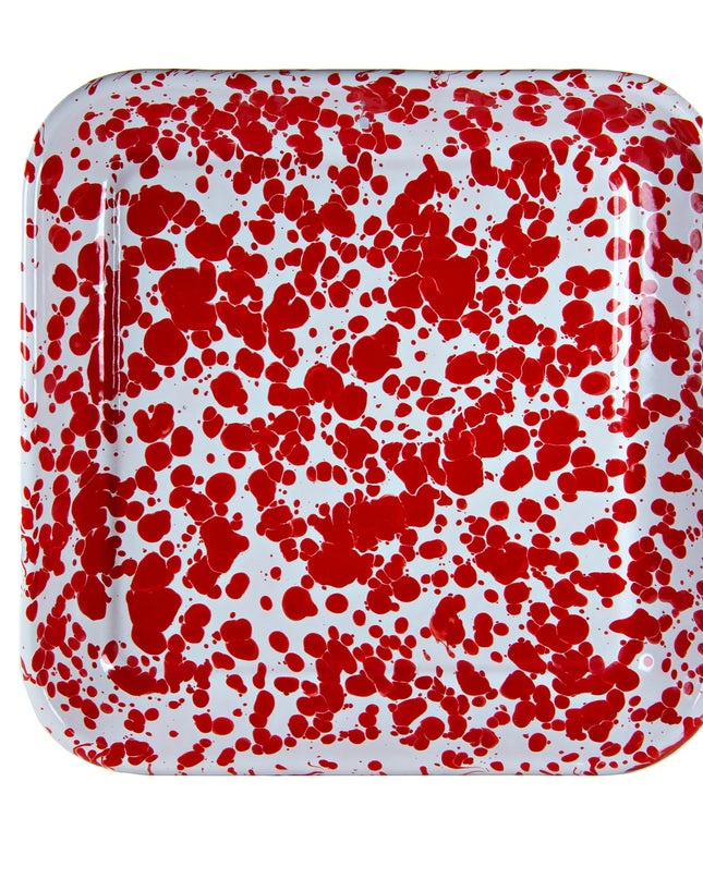 RD09S2 - Red Swirl Square Trays - Set of 2 - Golden Rabbit Enamelware