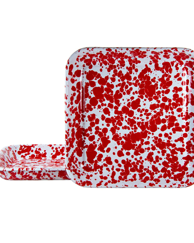 RD09S2 - Red Swirl Square Trays - Set of 2 - Golden Rabbit Enamelware