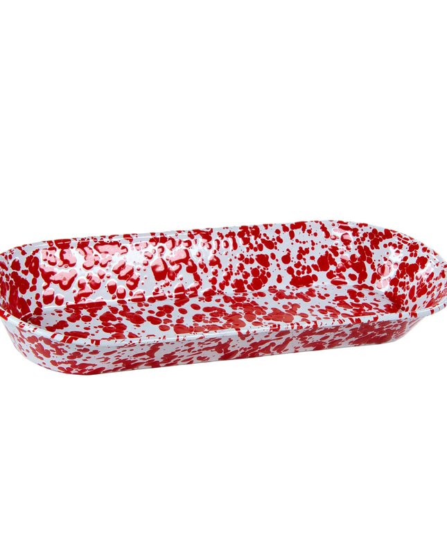 RD10 - Red Swirl Oval Basket - Golden Rabbit Enamelware
