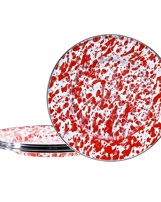 RD11S4 - Red Swirl Sandwich Plates - Set of 4 - Golden Rabbit Enamelware