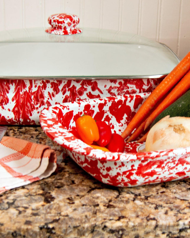RD78 - Red Swirl Baking Pan - Golden Rabbit Enamelware