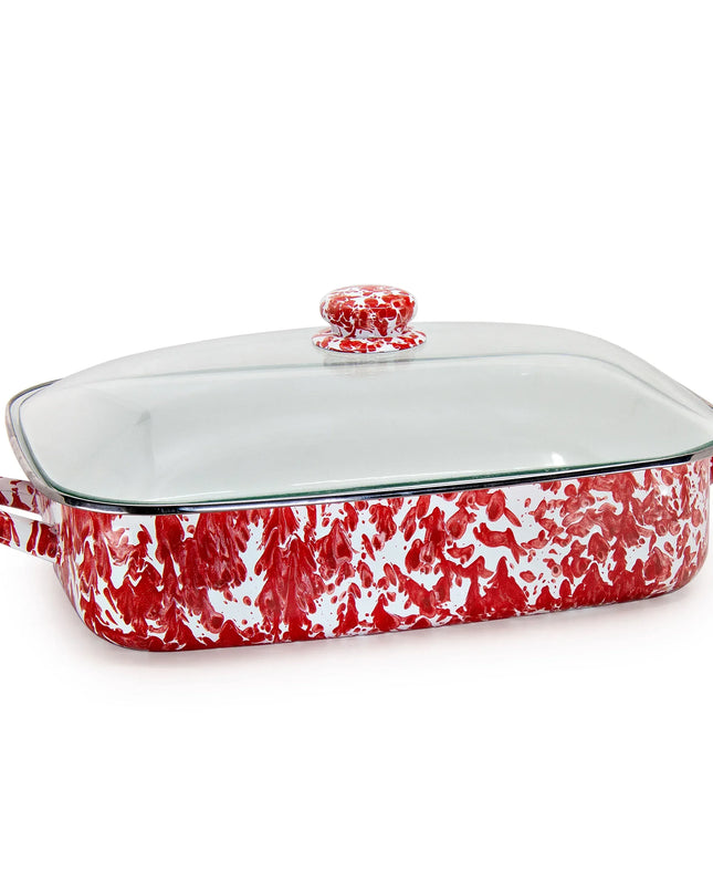 RD15 - Red Swirl Roasting Pan - Golden Rabbit Enamelware