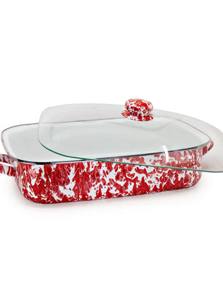 RD15 - Red Swirl Roasting Pan - Golden Rabbit Enamelware