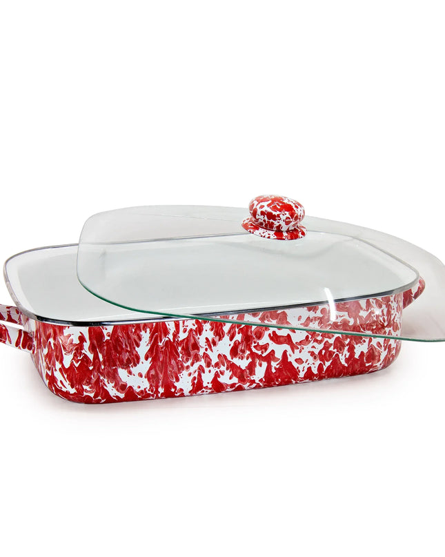 RD15 - Red Swirl Roasting Pan - Golden Rabbit Enamelware