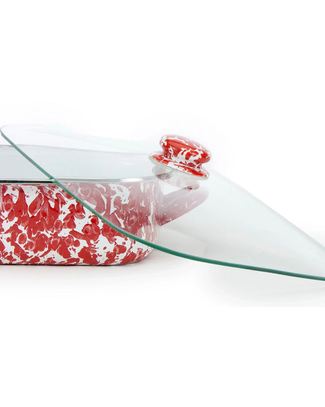RD15 - Red Swirl Roasting Pan - Golden Rabbit Enamelware