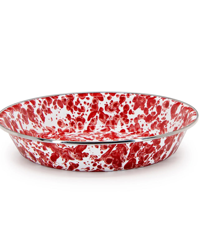 RD17 - Red Swirl Pie Plate - Golden Rabbit Enamelware