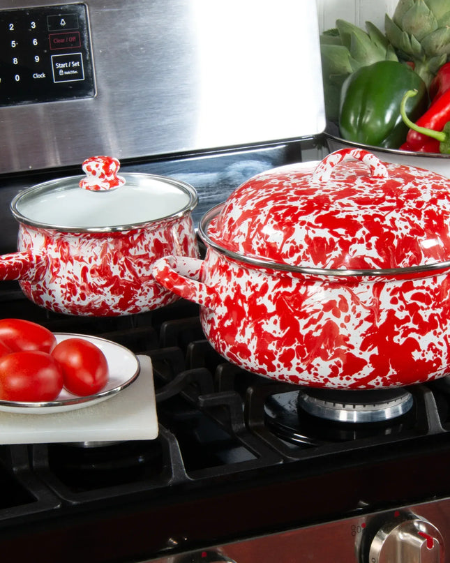 RD31 - Red Swirl Dutch Oven - Golden Rabbit Enamelware