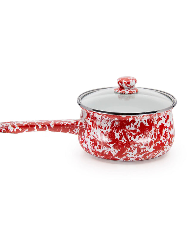 RD19 - Red Swirl Sauce Pan - Golden Rabbit Enamelware