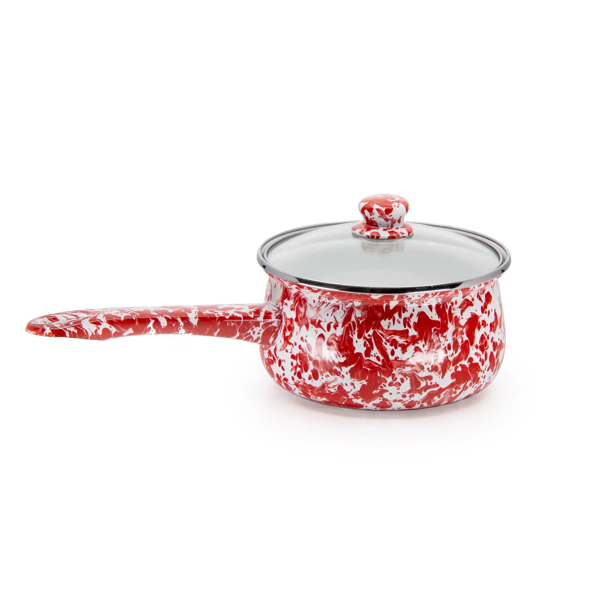 RD19 - Red Swirl Sauce Pan - Golden Rabbit Enamelware