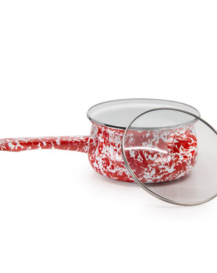 RD19 - Red Swirl Sauce Pan - Golden Rabbit Enamelware