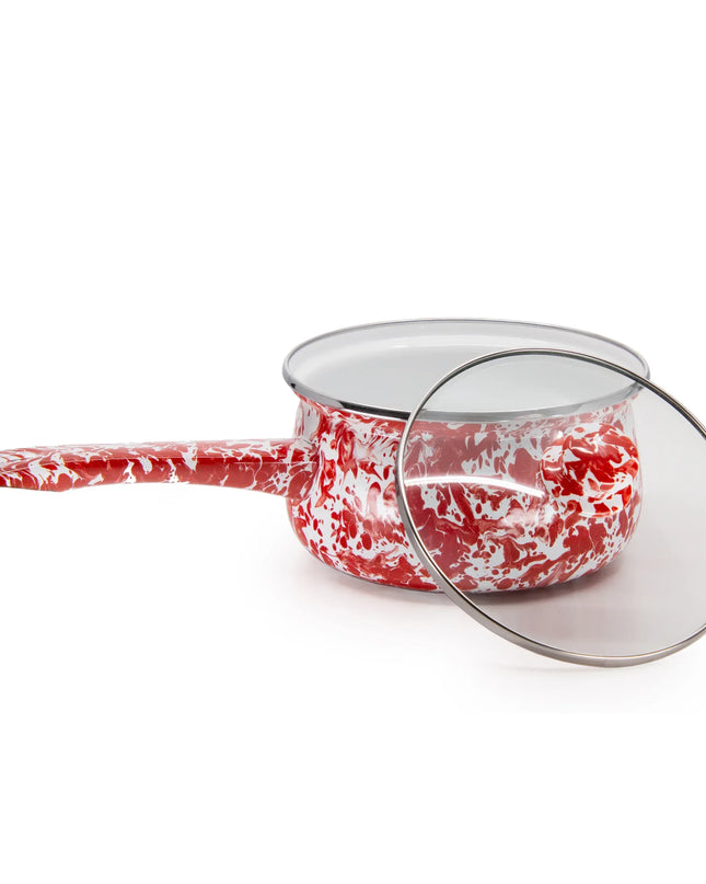 RD19 - Red Swirl Sauce Pan - Golden Rabbit Enamelware