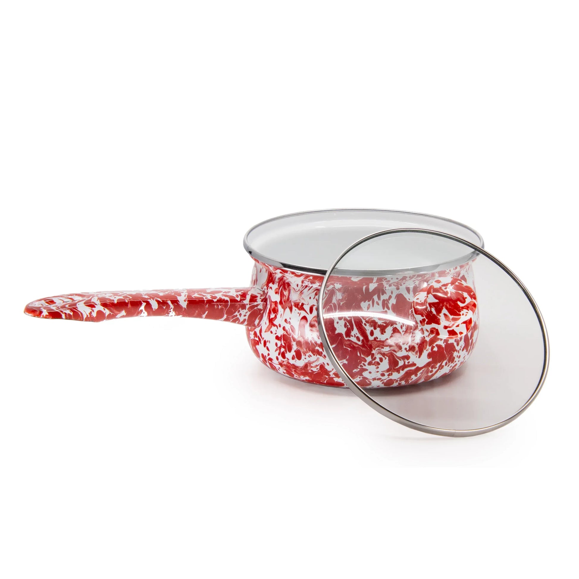 RD19 - Red Swirl Sauce Pan - Golden Rabbit Enamelware