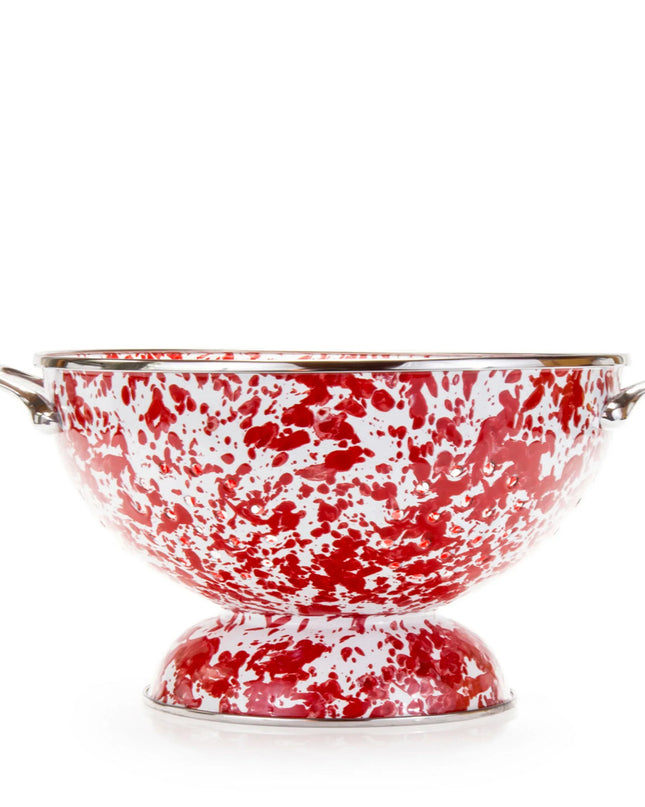 RD25 - Red Swirl Large Colander - Golden Rabbit Enamelware