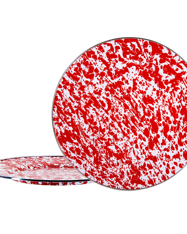 RD26S2 - Red Swirl Chargers - Set of 2 - Golden Rabbit Enamelware