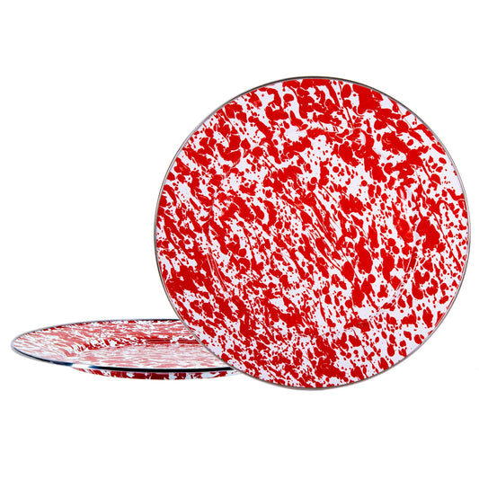 RD26S2 - Red Swirl Chargers - Set of 2 - Golden Rabbit Enamelware