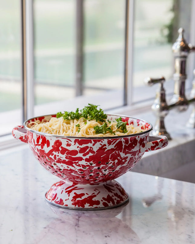 RD27 - Red Swirl Medium Colander - Golden Rabbit Enamelware