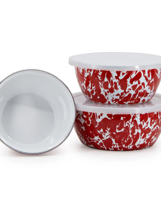 RD30 - Red Swirl Nesting Bowls - Golden Rabbit Enamelware