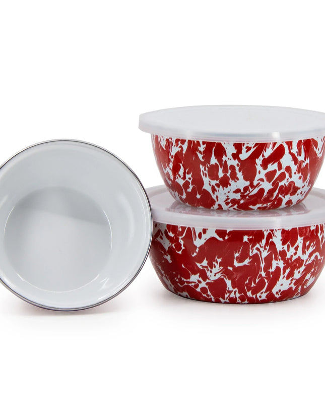 RD30 - Red Swirl Nesting Bowls - Golden Rabbit Enamelware