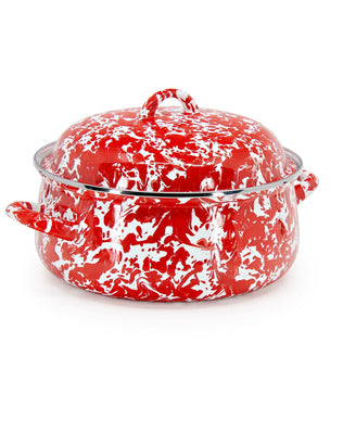 RD31 - Red Swirl Dutch Oven - Golden Rabbit Enamelware