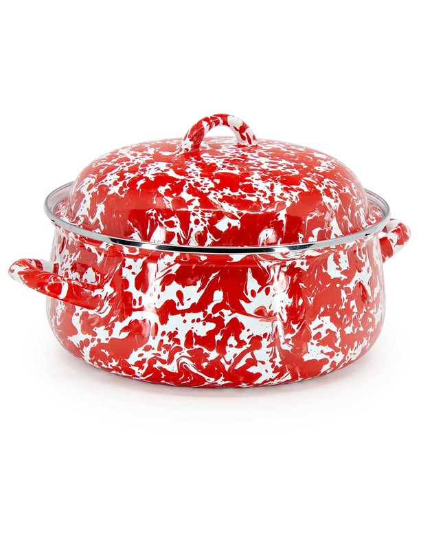 RD31 - Red Swirl Dutch Oven - Golden Rabbit Enamelware