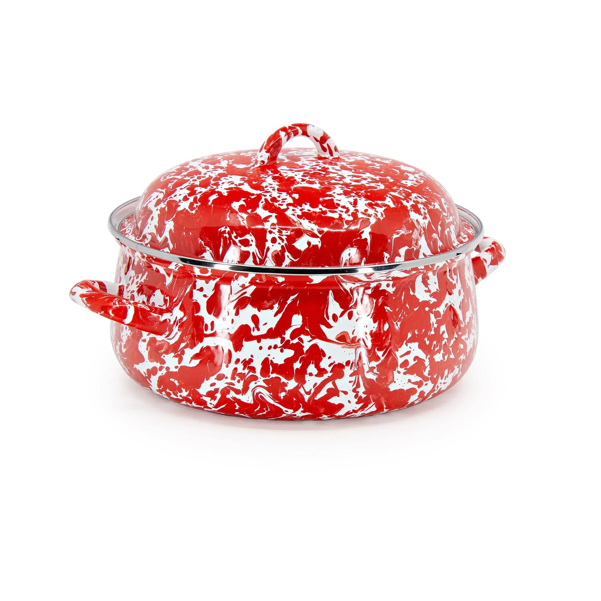 RD31 - Red Swirl Dutch Oven - Golden Rabbit Enamelware