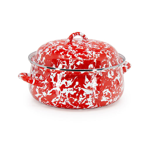 RD31 - Red Swirl Dutch Oven - Golden Rabbit Enamelware