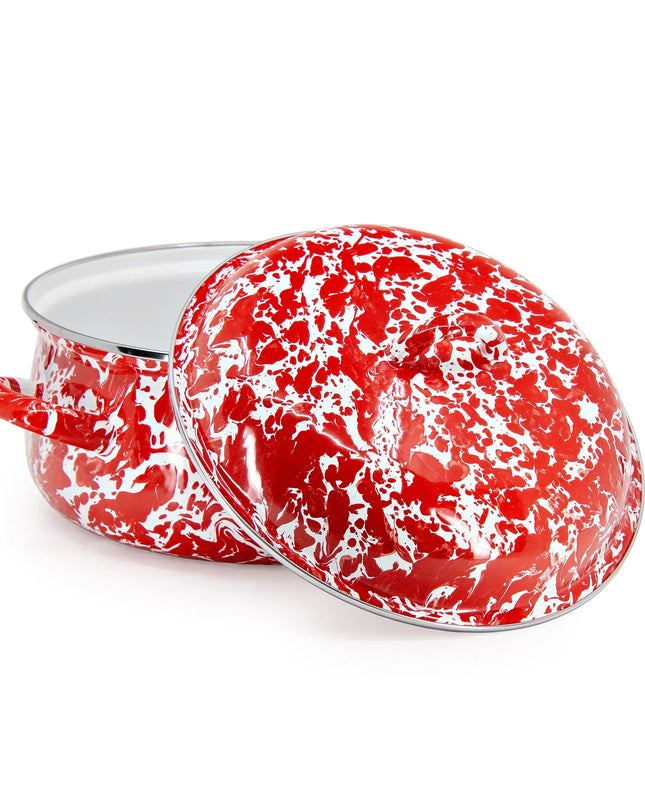 RD31 - Red Swirl Dutch Oven - Golden Rabbit Enamelware