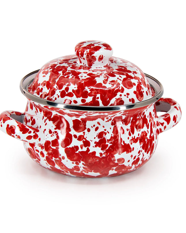 RD32S2 - Red Swirl Petite Tureens - Set of 2 - Golden Rabbit Enamelware