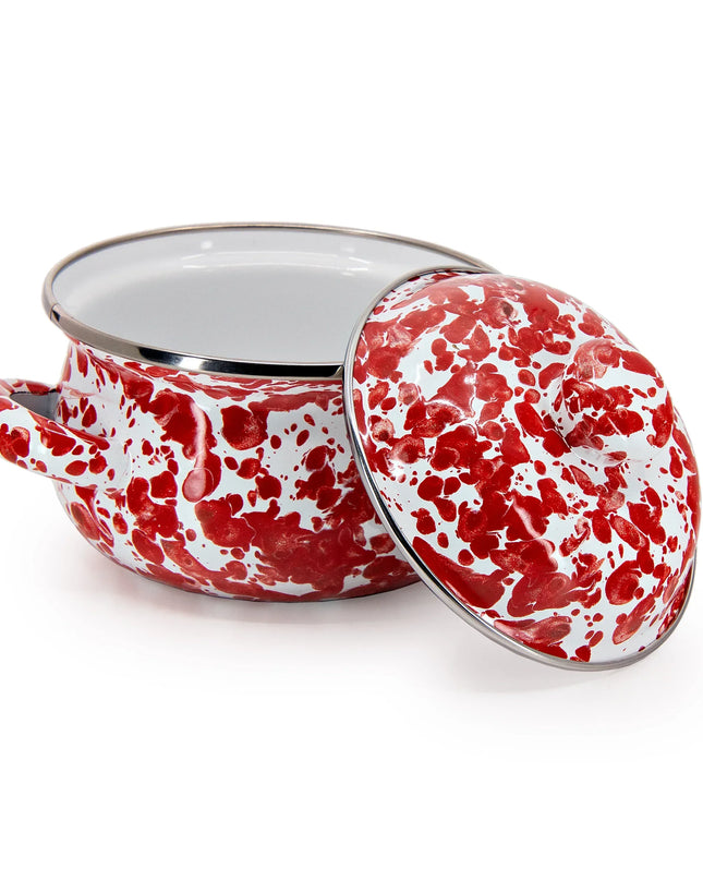 RD32S2 - Red Swirl Petite Tureens - Set of 2 - Golden Rabbit Enamelware