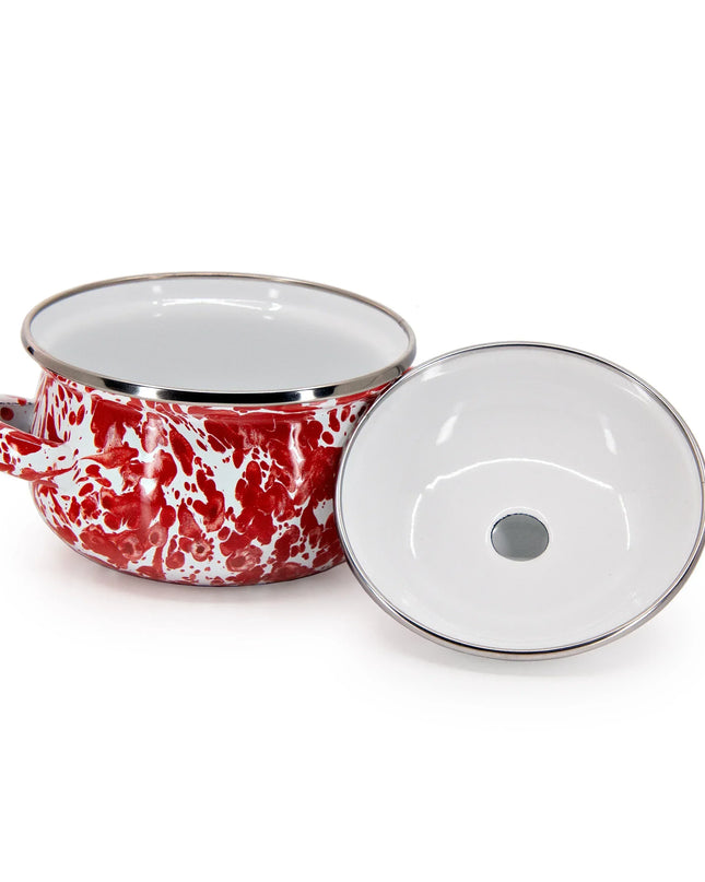 RD32S2 - Red Swirl Petite Tureens - Set of 2 - Golden Rabbit Enamelware
