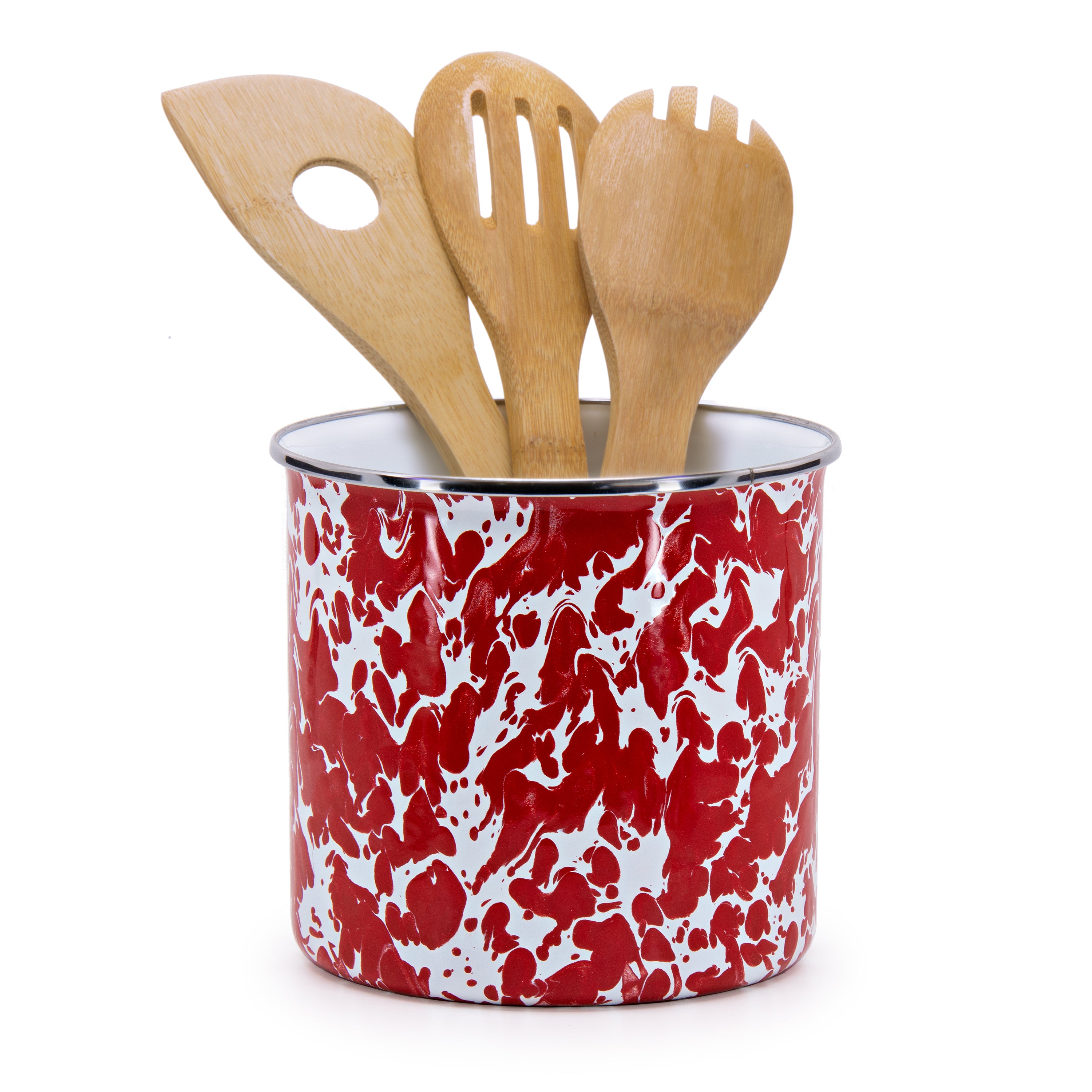 Golden Rabbit Enamelware - Red Swirl Pattern - Utensil Holder