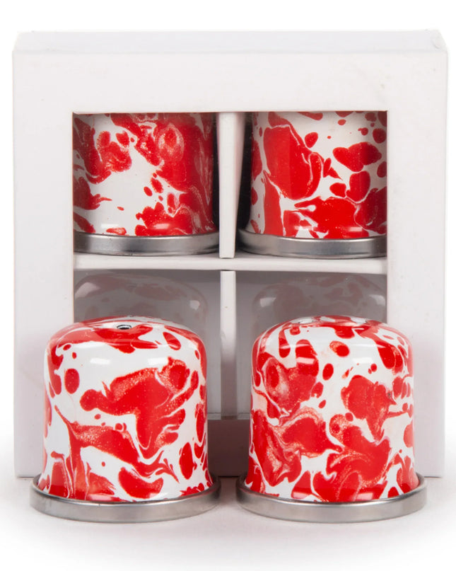 RD37 - Red Swirl Salt & Pepper - Golden Rabbit Enamelware