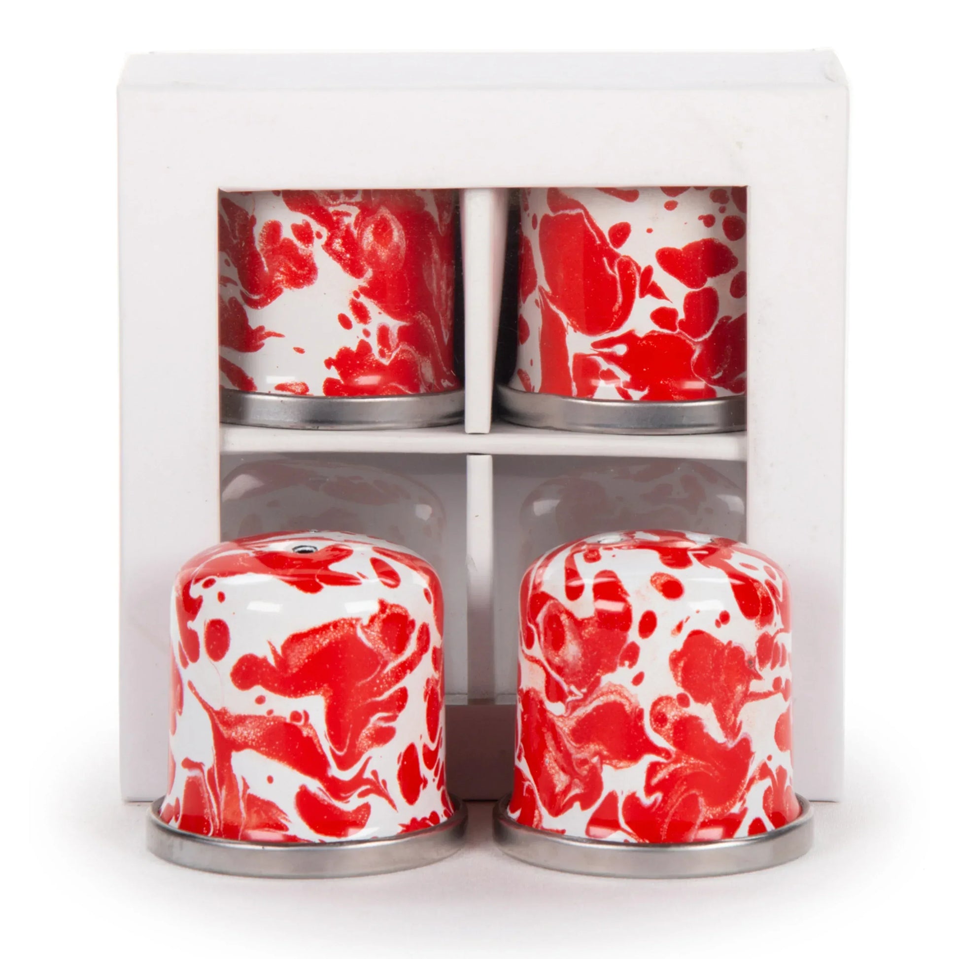 RD37 - Red Swirl Salt & Pepper - Golden Rabbit Enamelware