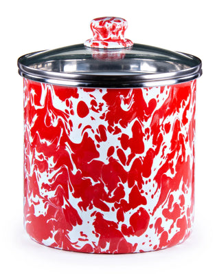 RD38 - Red Swirl Canister - Golden Rabbit Enamelware